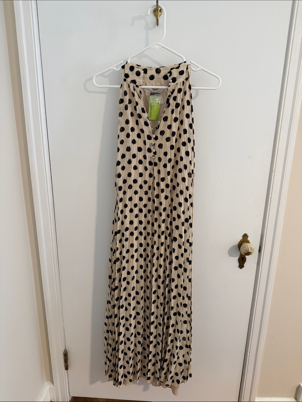 Bishop + Young Polka Dot Maxi Dress with Black Dots NWT
